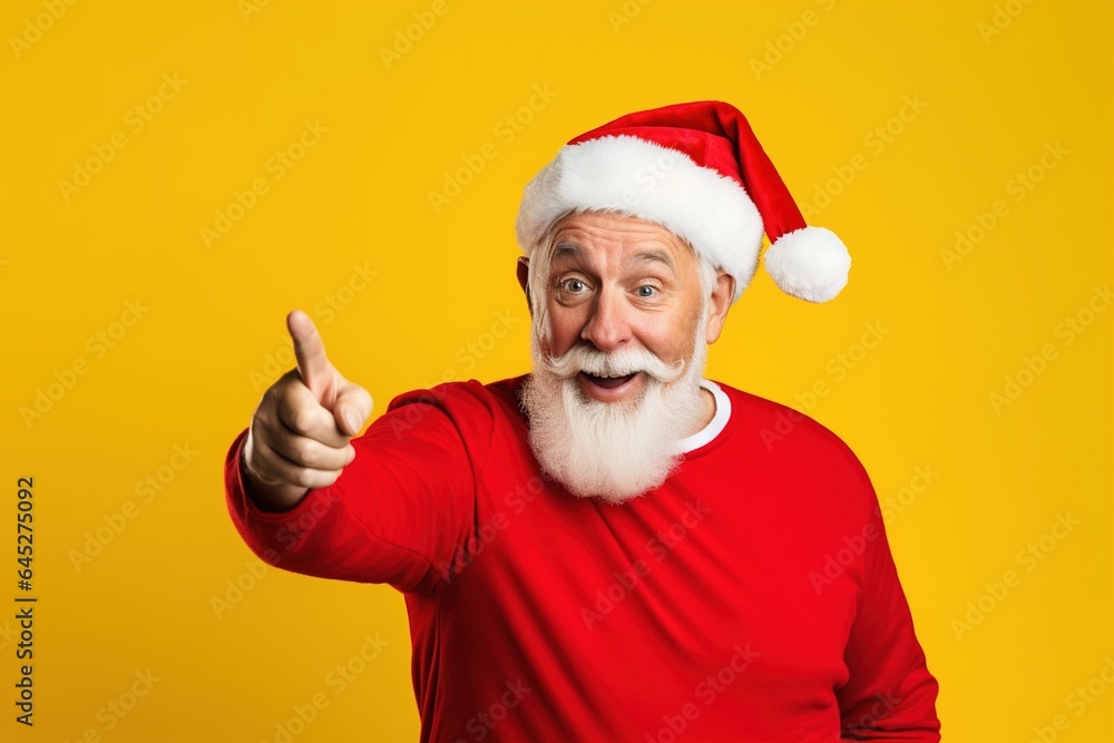 Portrait of Santa Claus showing thumbs up, isolated on yellow background.Generative Ai Portrait of Santa Claus showing thumbs up, isolated on yellow background.Generative Ai