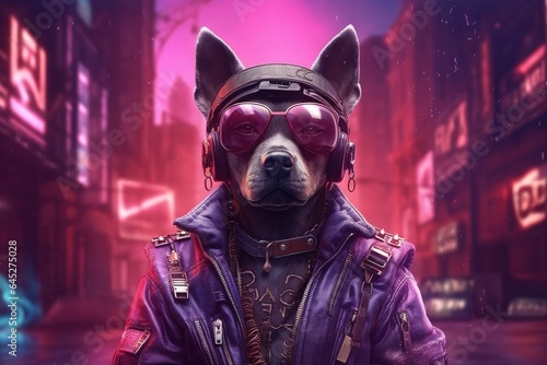 portrait of dog in cyberpunk clothes