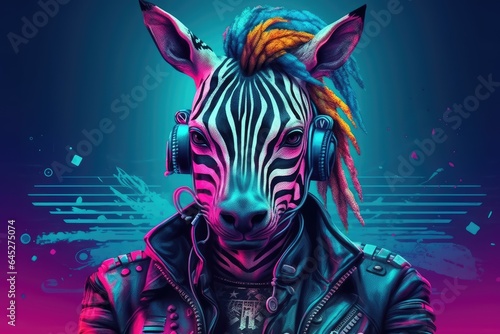 portrait of zebra in cyberpunk clothes