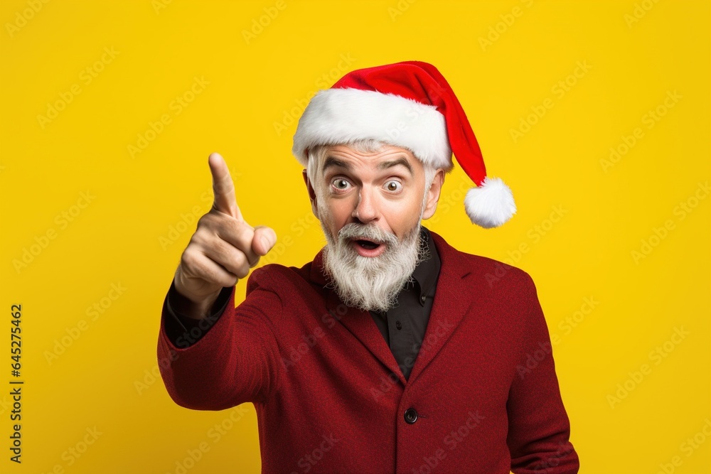 Portrait of Santa Claus showing thumbs up, isolated on yellow background.Generative Ai Portrait of Santa Claus showing thumbs up, isolated on yellow background.Generative Ai