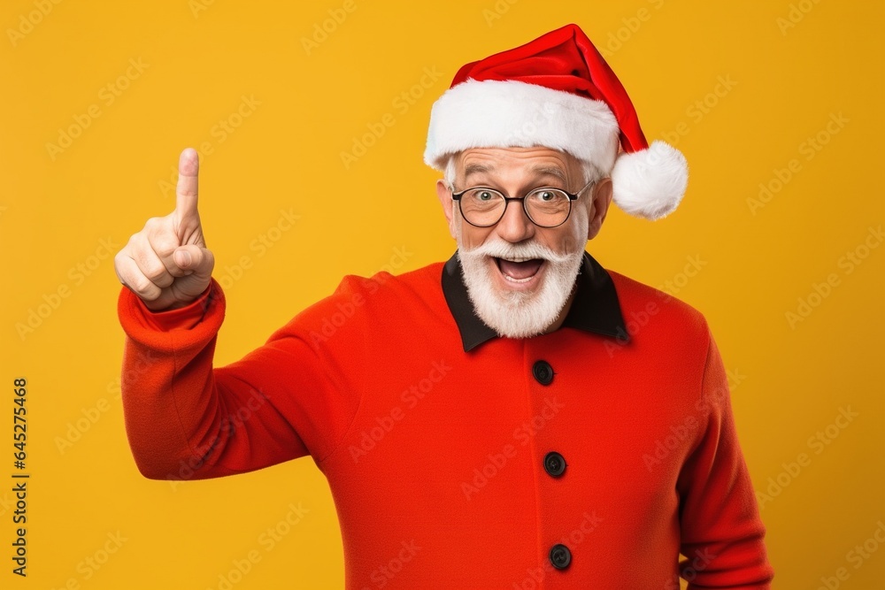 Portrait of Santa Claus showing thumbs up, isolated on yellow background.Generative Ai Portrait of Santa Claus showing thumbs up, isolated on yellow background.Generative Ai