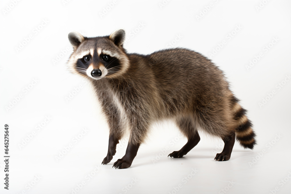 a raccoon standing on a white surface