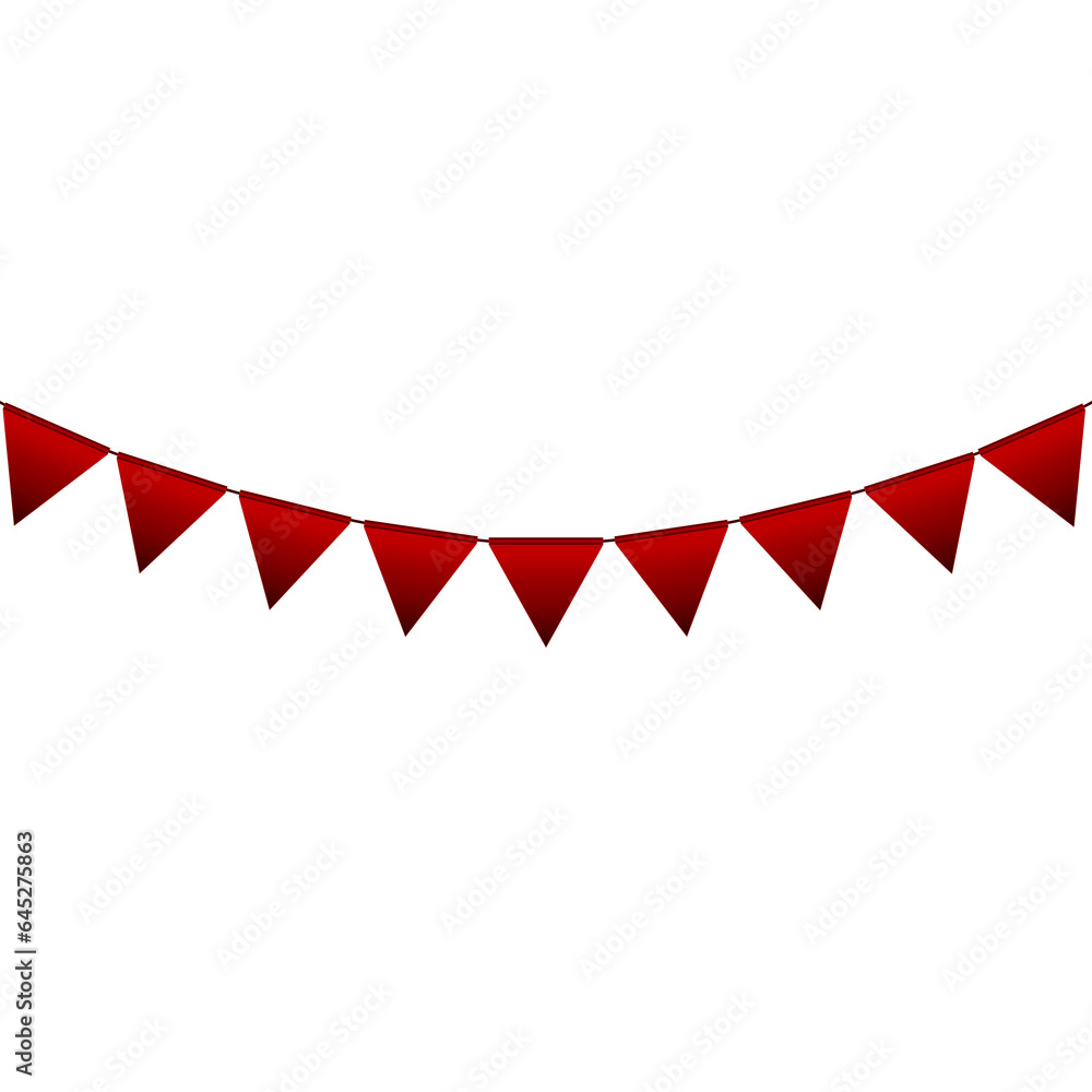 Fototapeta premium Dark red colour bunting pennants image with transparent background.