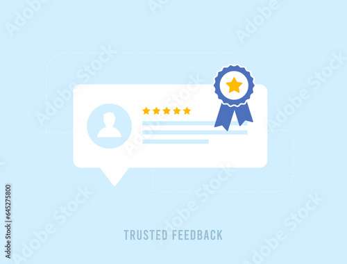 Trusted Feedback concept. Real customer Reviews with verified feedback. Customer Satisfaction Rating reviews stars with good and bad rate. Vector illustration isolated on white background with icons