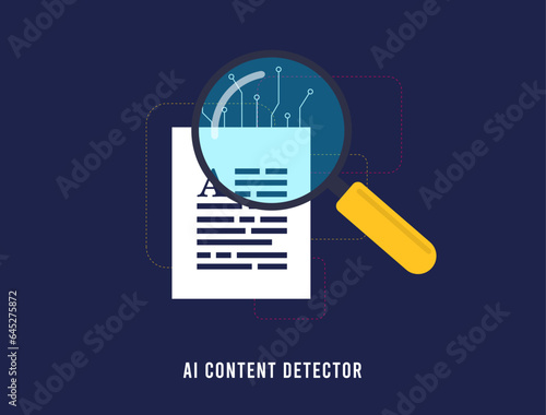 AI Content Detector for detecting AI-generated text. Detect Artificial Intelligent Content - ai generated seo text tool. Vector isolated illustration on black background with icons
