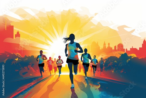 Colorful Running marathon poster, people run, colorful poster. Vector illustration. photo