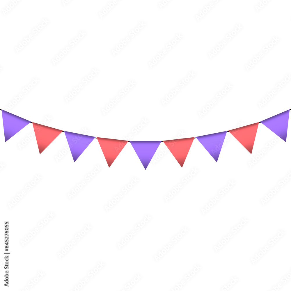 Fototapeta premium Red and purple colour bunting pennants image with transparent background.