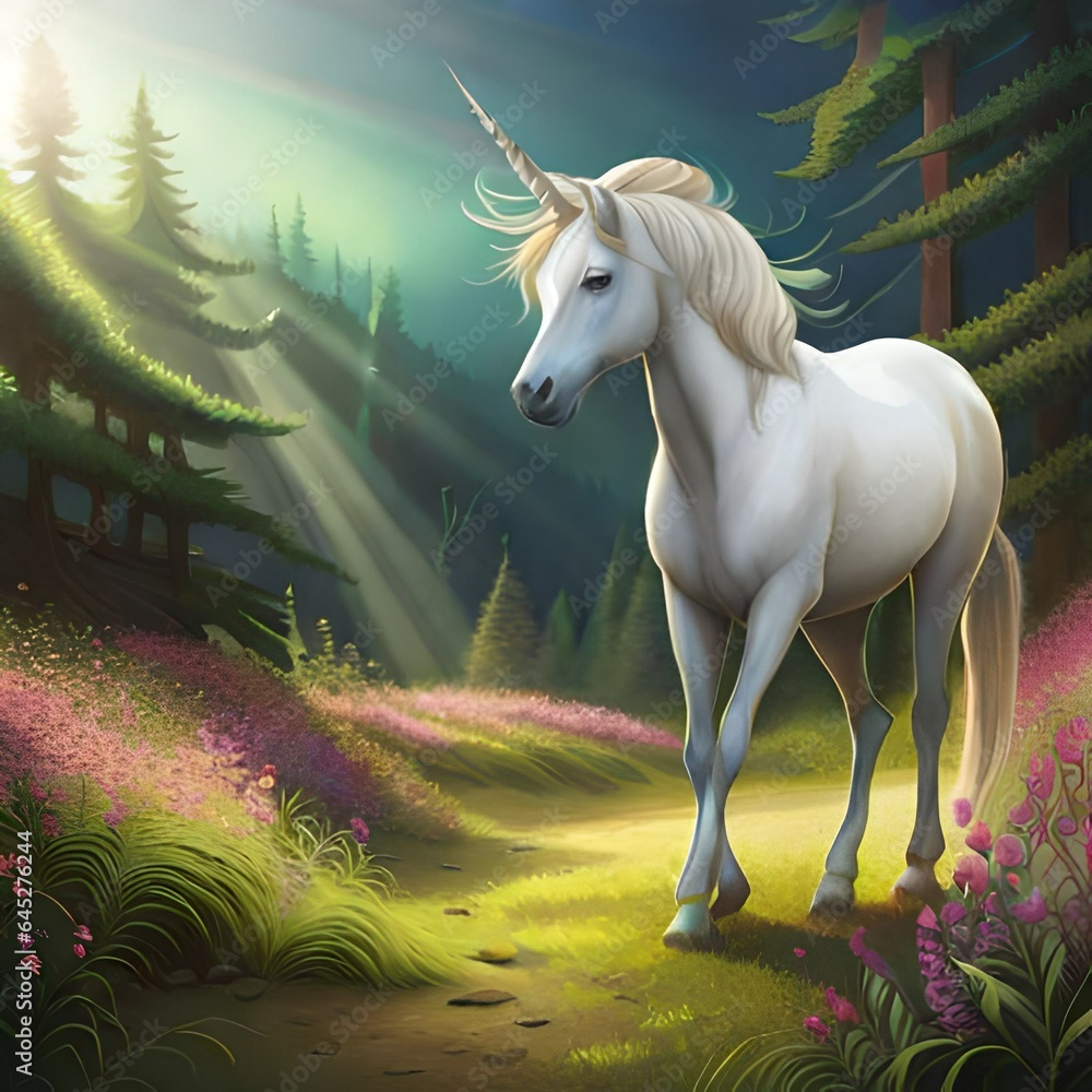 Naklejka premium white horse on the meadow