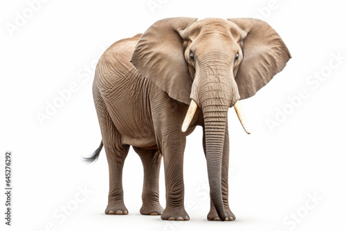 an elephant standing on a white surface with its tusks spread