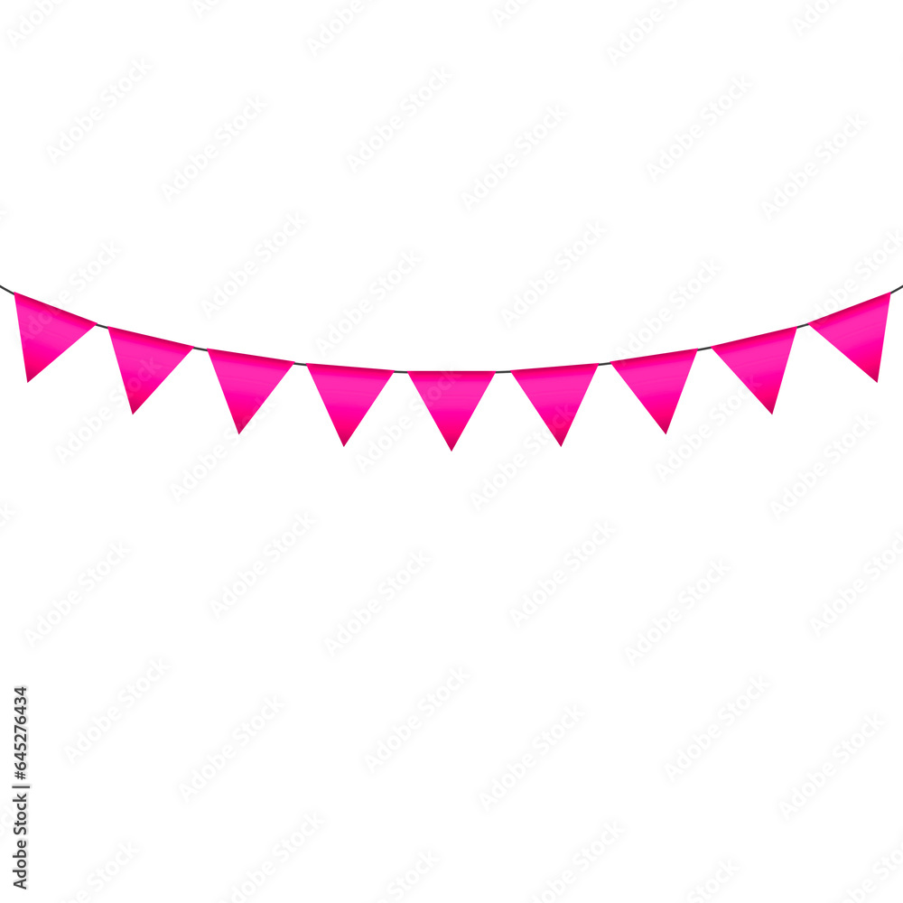 Fototapeta premium Pink colour bunting pennants image with transparent background.