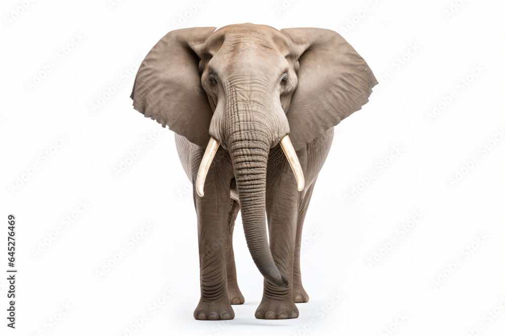 an elephant with tusks standing in front of a white background