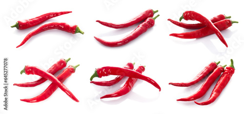 Set or collection red chili pepper isolated on a white background