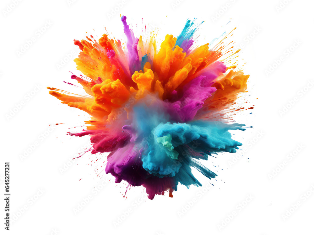 Holi powder Color splash paints round border . Generative AI