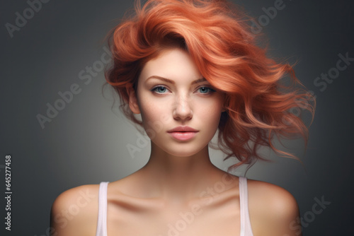 Enchanting Young Model Showcasing Attractive Hairdress Dyed Hair Style with Charm.