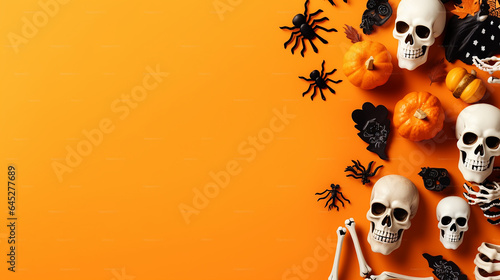 Halloween greetings card copy space of halloween element isolated on yellow orange background