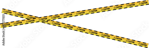 Yellow caution and danger ribbons and line tapes with black stripes for police, safety on construction, barrier. Vector. Attention, crime zone signs, banner. Security border and area.