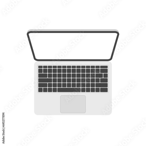 Laptop top view. White screen display. Computer mockup. Vector illustration in flat style isolated.