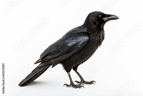 a black bird standing on a white surface © illustrativeinfinity