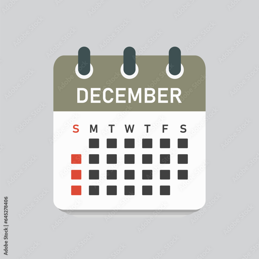 Vector template icon page calendar, month December Vector template icon page calendar, month December