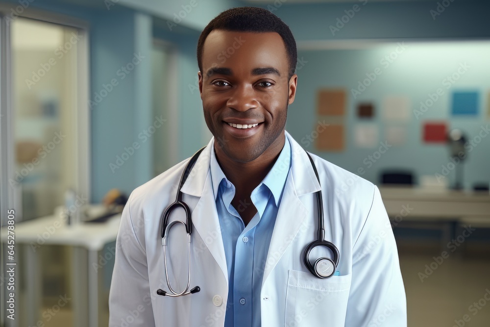 Portrait of an African Doctor with Stethoscope in the Hospital, Experienced Senior Medical Doctor Smiling and Looking at Camera. Portrait of an African Doctor with Stethoscope in the Hospital, Experienced Senior Medical Doctor Smiling and Looking at Camera.