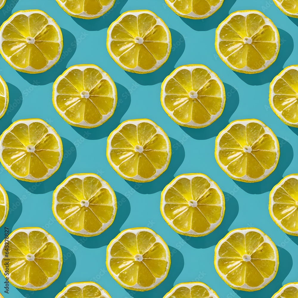 Slices of fresh yellow lemon summer background. Pattern made with yellow lemon.