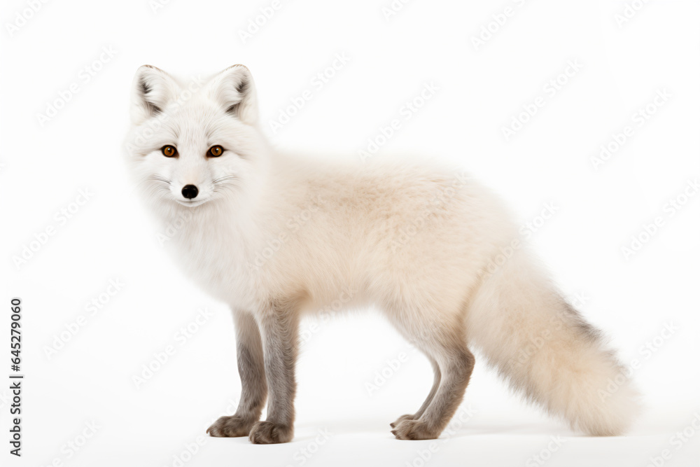 a white fox standing on a white surface