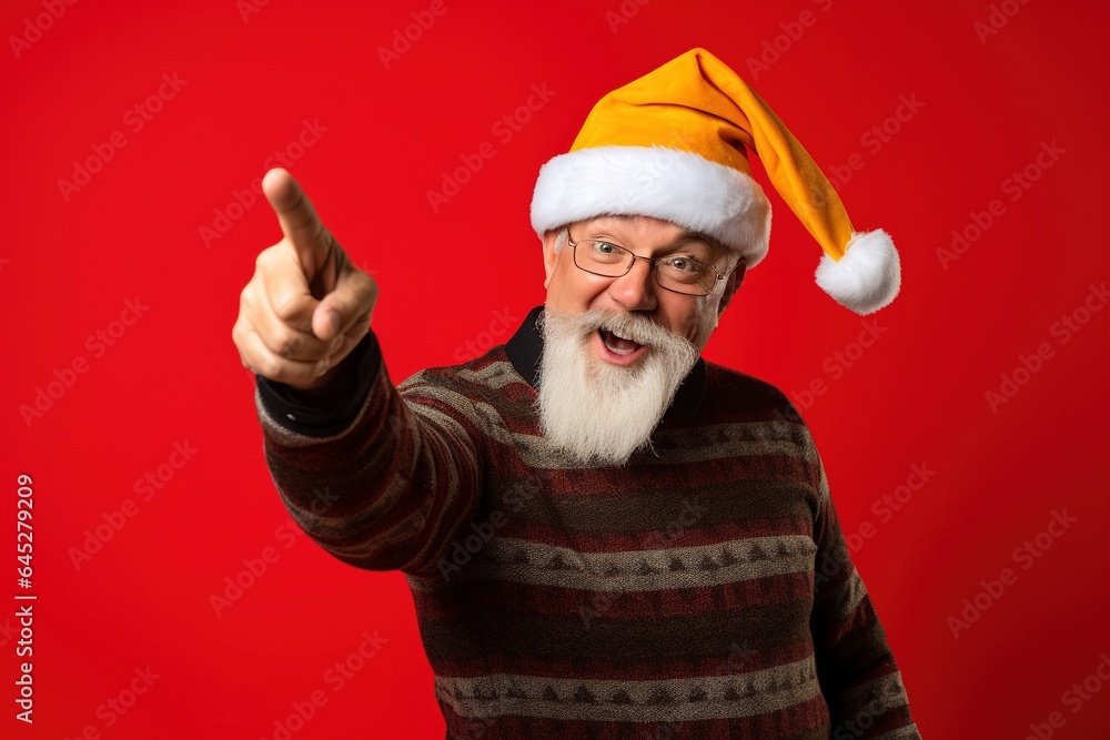 Portrait of Santa Claus showing thumbs up, isolated on red background.Generative Ai Portrait of Santa Claus showing thumbs up, isolated on red background.Generative Ai
