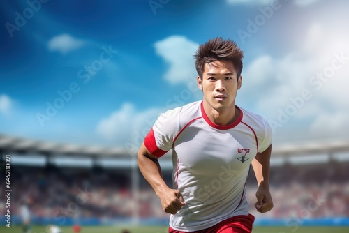Handsome Asian Soccer Player, Portrait of a Handsome Asian Athlete Male, Sport Man Footballer. © CYBERUSS