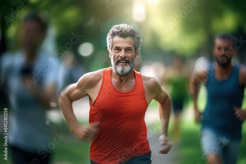 Senior Man Running for Healthy Life, Male Running Exercise in Green Nature Park. © CYBERUSS
