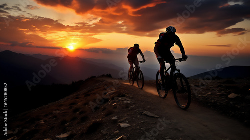 MountainBiker hiking on mountain. Extreme Sports and Mountain Bike photos. Ai generative.