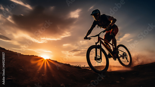 MountainBiker hiking on mountain. Extreme Sports and Mountain Bike photos. Ai generative.