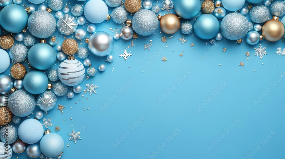 Flat lay festive christmas ornaments arrangement with copy space. Generative Ai Flat lay festive christmas ornaments arrangement with copy space. Generative Ai