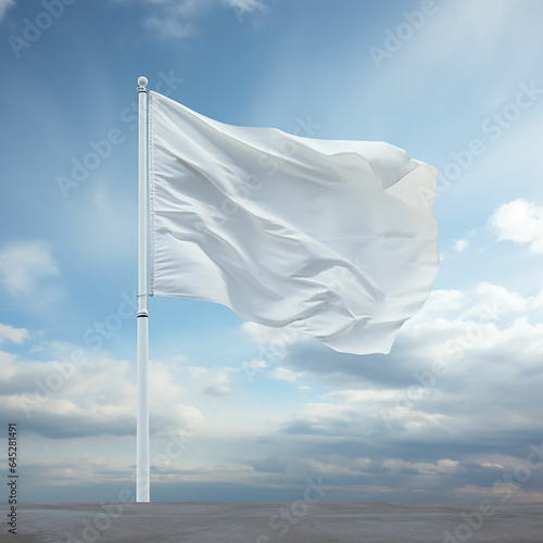 waveing white flag mockup on cloudy sky backgroundş Made with generative ai