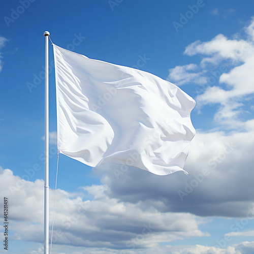 waveing white flag mockup on cloudy sky backgroundş Made with generative ai © Farid