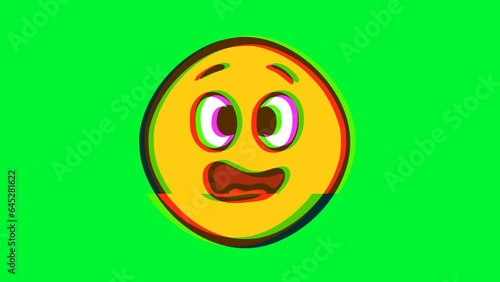 Frightened face emoticon with glitch effect. Cartoon face animation, Emoji motion graphics