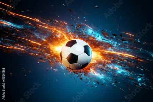 Artistic soccer render Abstract graphic elements enhance the illuminated football backdrop © Muhammad Shoaib