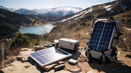 Foldable solar panel kit spread out during a hiking trip, emphasizing portable energy solutions