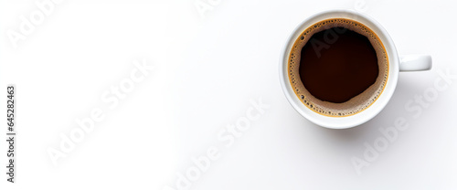 A mug of coffee on a table on a white background