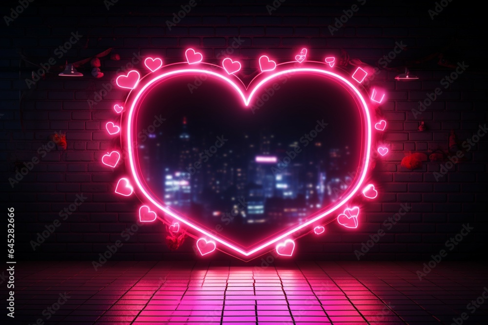 Radiant love symbol A heart frame illuminated by a captivating neon sign - obrazy, fototapety, plakaty 
