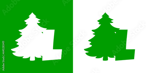 Tiempo de Navidad. Logo con letra inicial L con silueta de árbol de navidad tipo pino o abeto para su uso en invitaciones y felicitaciones