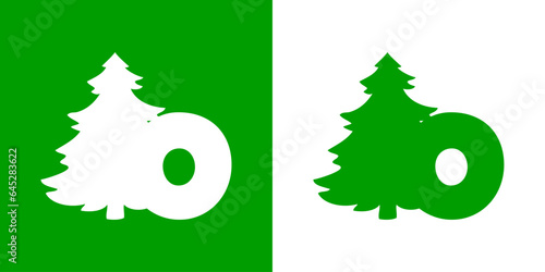 Tiempo de Navidad. Logo con letra inicial O con silueta de árbol de navidad tipo pino o abeto para su uso en invitaciones y felicitaciones