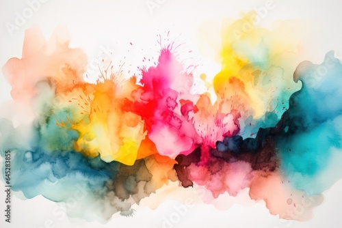 Colored splash in abstract shape  isolated on colorful background. Abstract closeup Colourful explode. Colored watercolor explosion. Banner copy space. Paint holi. Multicolored wallpaper