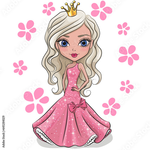 Little Princess in a pink dress isolated on a white background
