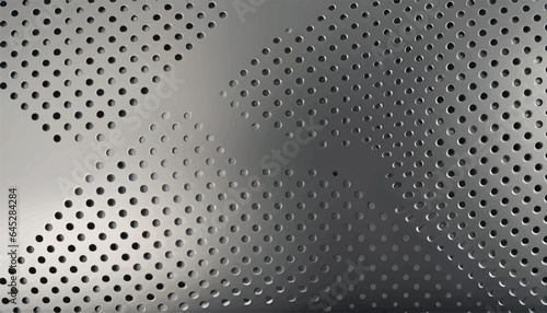 vector Background in silver and gray colours, consisting of a perforated metallic surface with holes and one horizontal polished plate located below, with a metal texture, glares and shiny edges high 