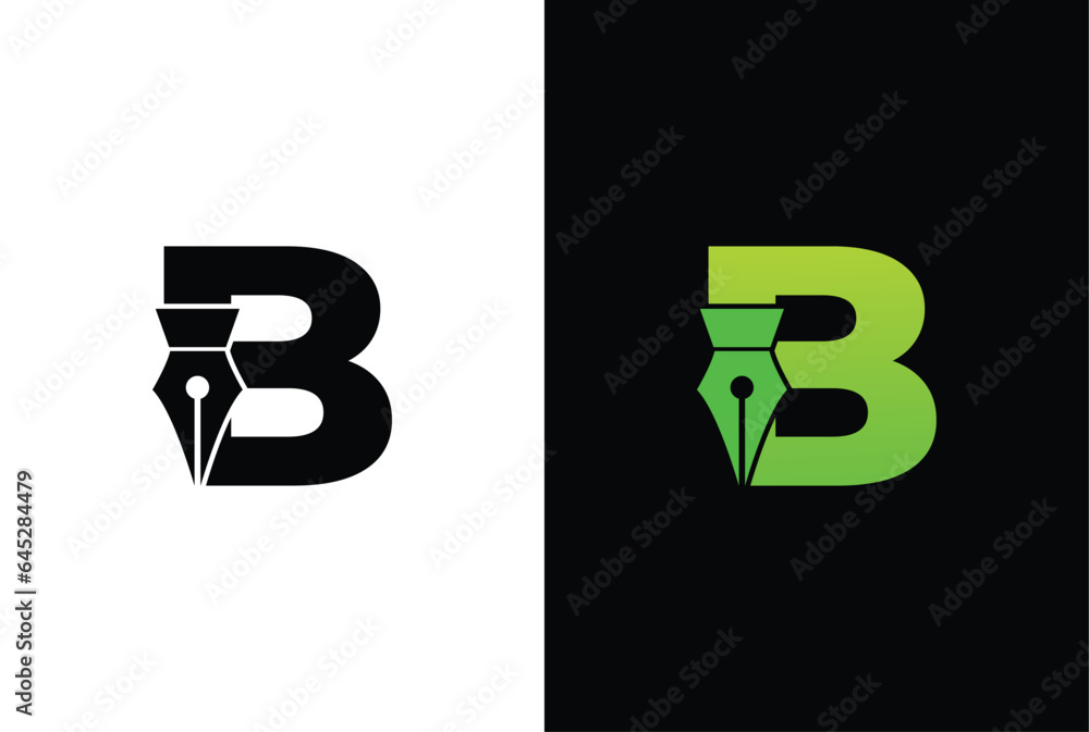 initial Letter B ink pen logo design. Letter B pen logo in modern style concept. initial Letter B ink pen logo design. Letter B pen logo in modern style concept.