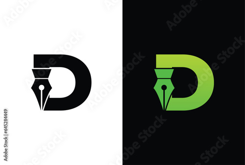 initial Letter D ink pen logo design. Letter D pen logo in modern style concept.