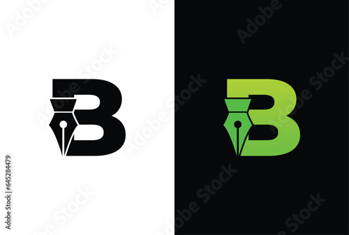 initial Letter B ink pen logo design. Letter B pen logo in modern style concept.