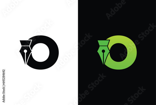 initial Letter O ink pen logo design. Letter O pen logo in modern style concept.
