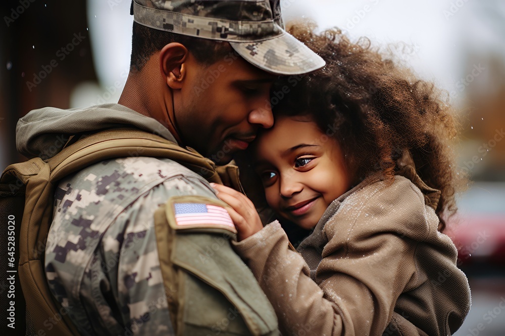 An affectionate reunion between a military father and his daughter. An affectionate reunion between a military father and his daughter.