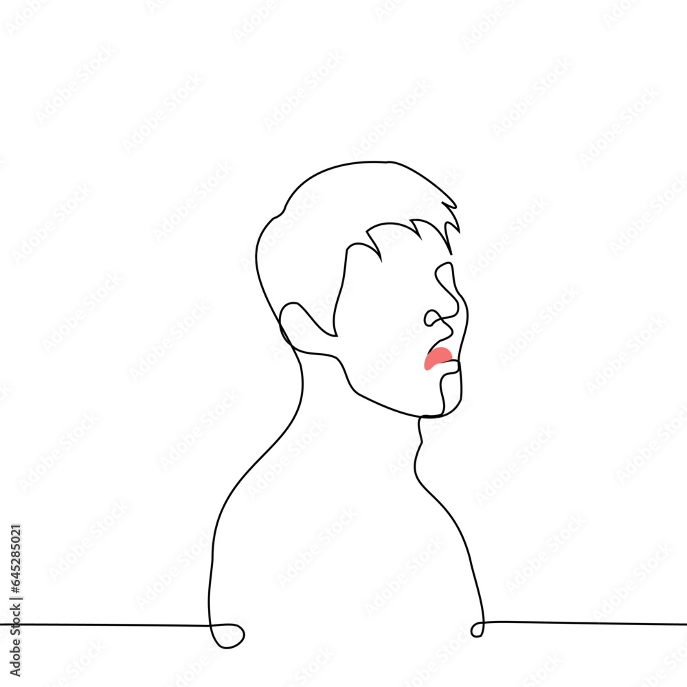 man licking his lips - one line art vector. concept lick dry lips, hungry, pervert in anticipation